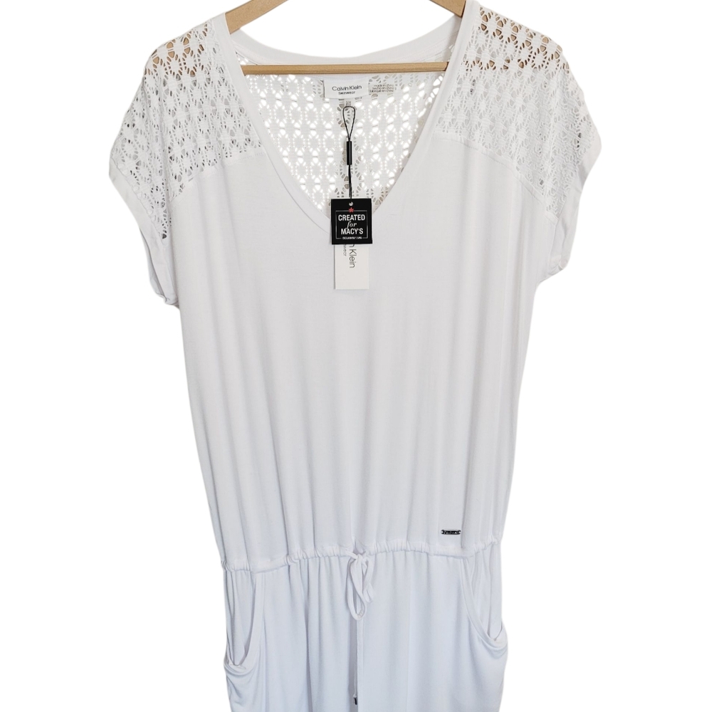 🆕️ Calvin Klein Swimwear Crochet Shoulder Cover Up in White - Size S/M - Picture 4 of 13